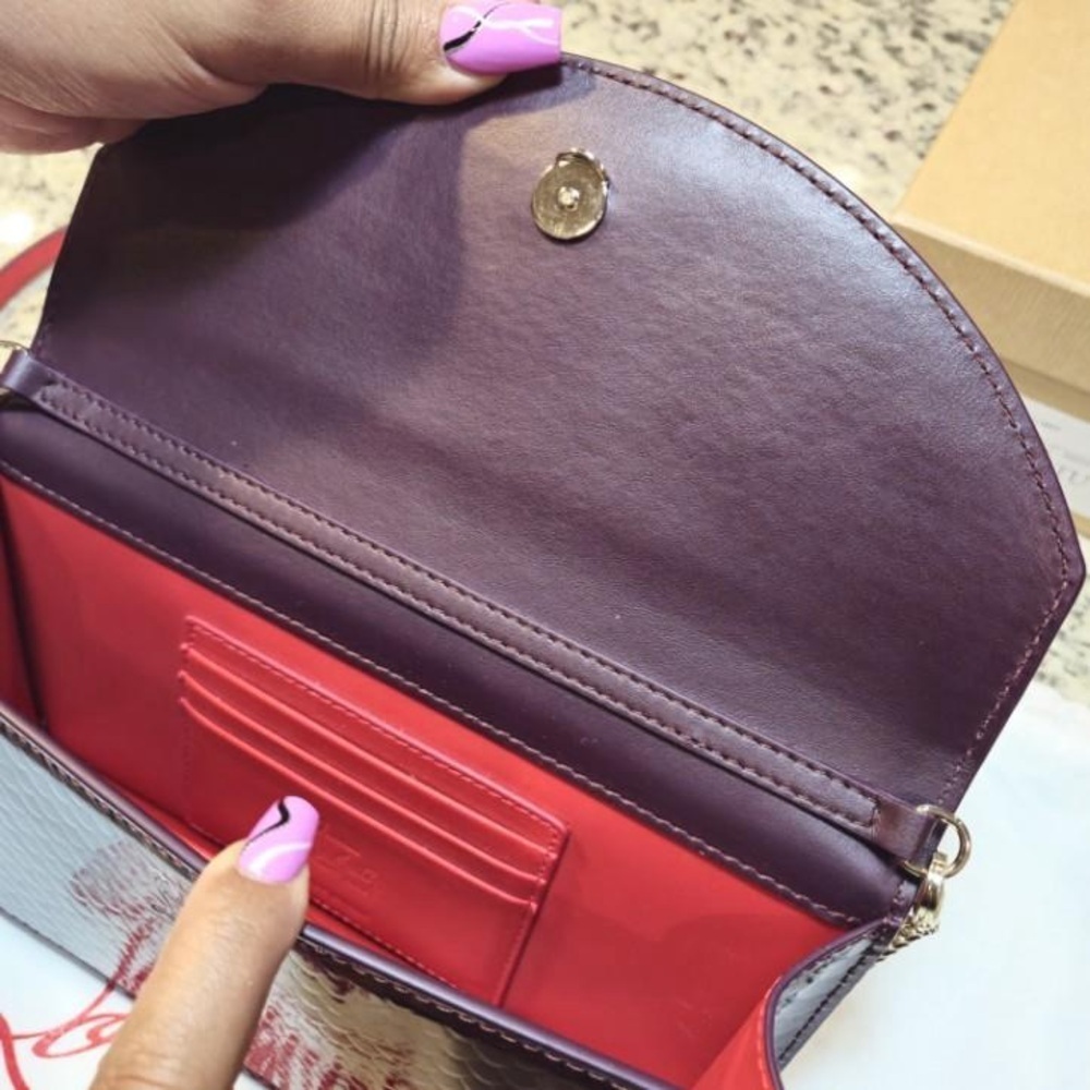 NEW Christian Louboutin Loubi54 Shoulder Bag in Merlot Patent Snake Embossed - Picture 11 of 13